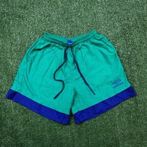 Vintage 90s Umbro Soccer Shorts Men's Size M Green Purple Lightweight Outdoors